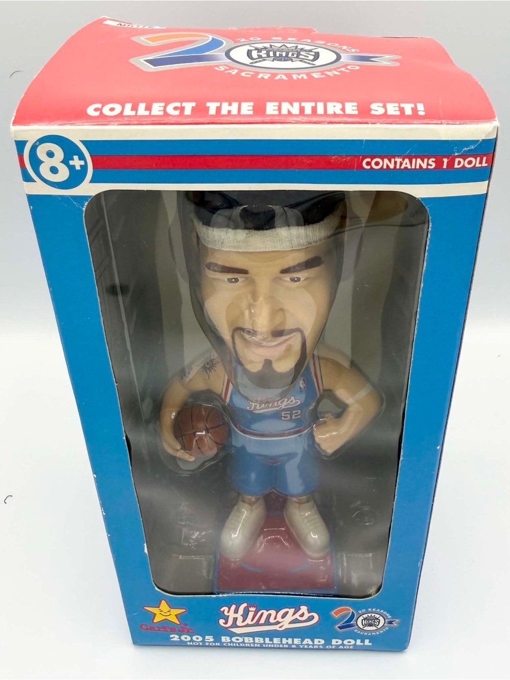SACRAMENTO KINGS BOBBLEHEAD CARL'S JR. BRAD MILLER WITH DISPLAY STAND IN BOX NEW